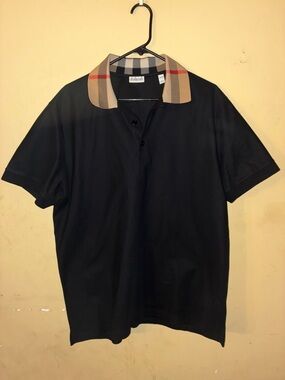 Burberry Black Polo with Signature Beige Check Collar